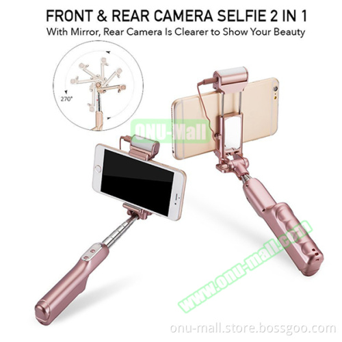 Wholesale Mini Monopod Selfie Stick with Light and Mirror for iPhone for Samsung etc.
